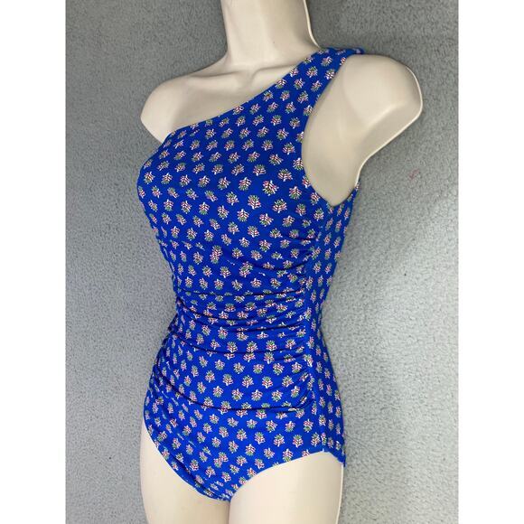 J.Crew Women's Ruched One-Shoulder Swimsuit 2XS Blue‎ Floral Print XXS - Picture 7 of 13
